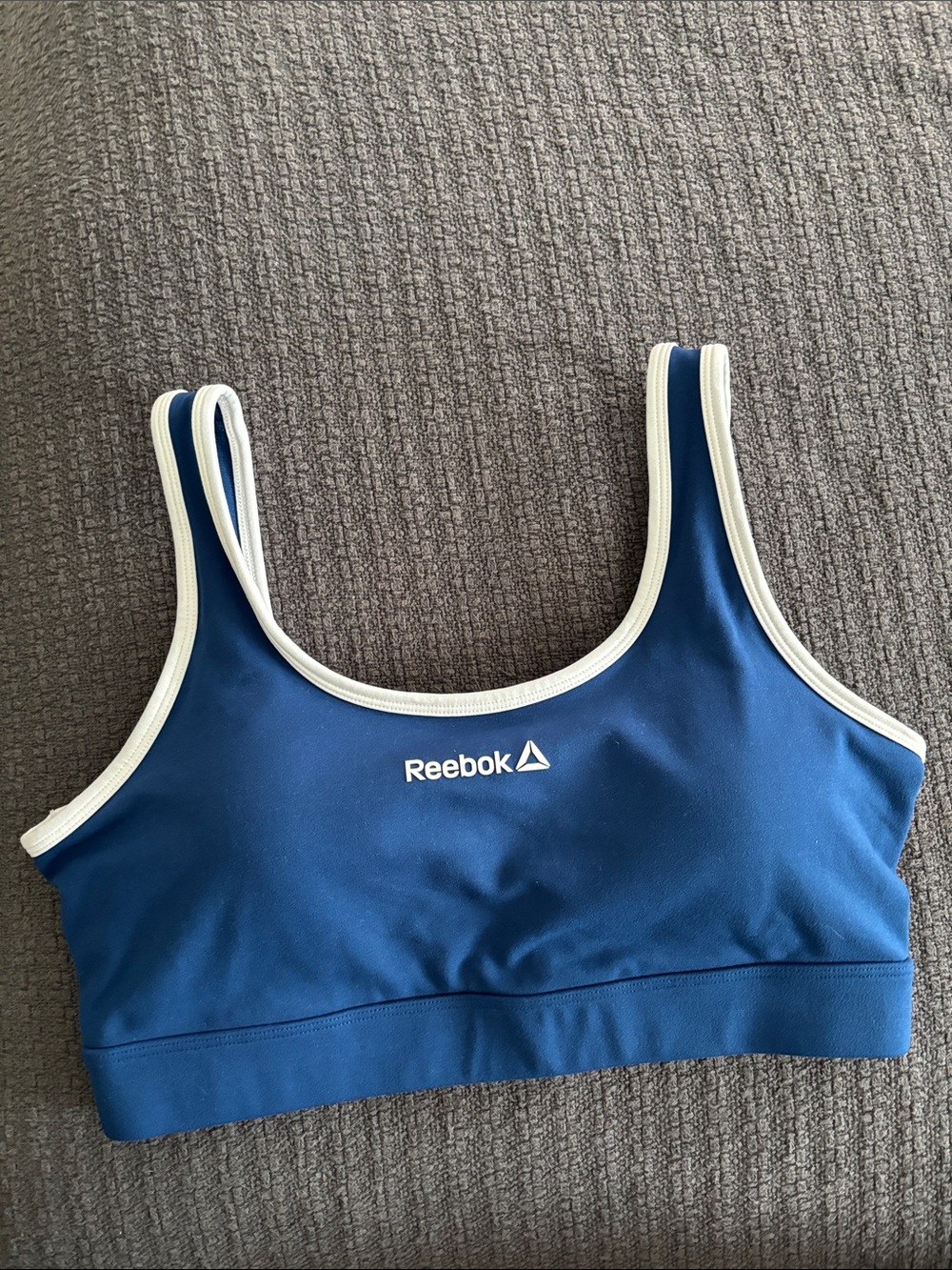 Reebok Navy Blue Sports Bra with White Trim